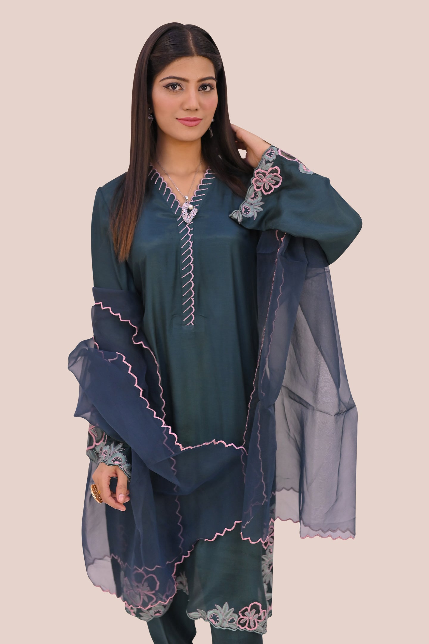 semiformal 3 piece shirt dupatta & trouser