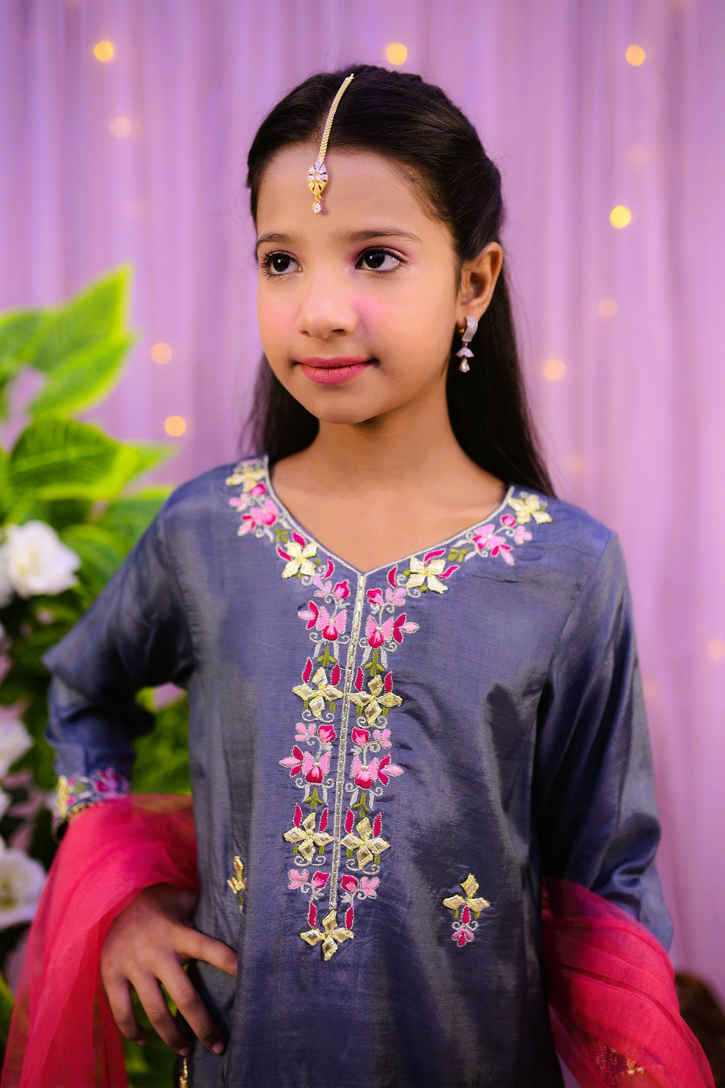 semi-formal 3 piece long shirt, plazo &dupatta