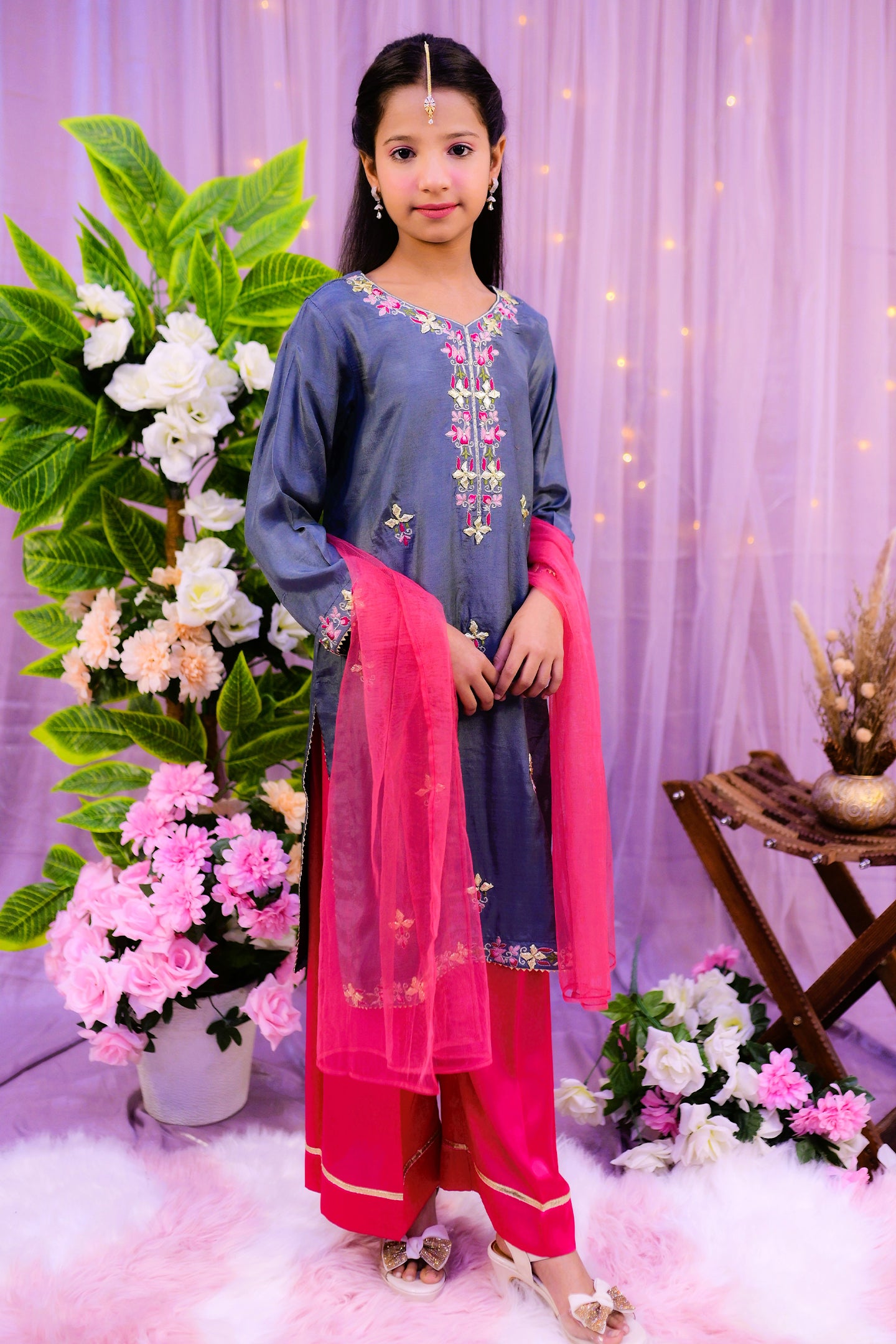 semi-formal 3 piece long shirt, plazo &dupatta