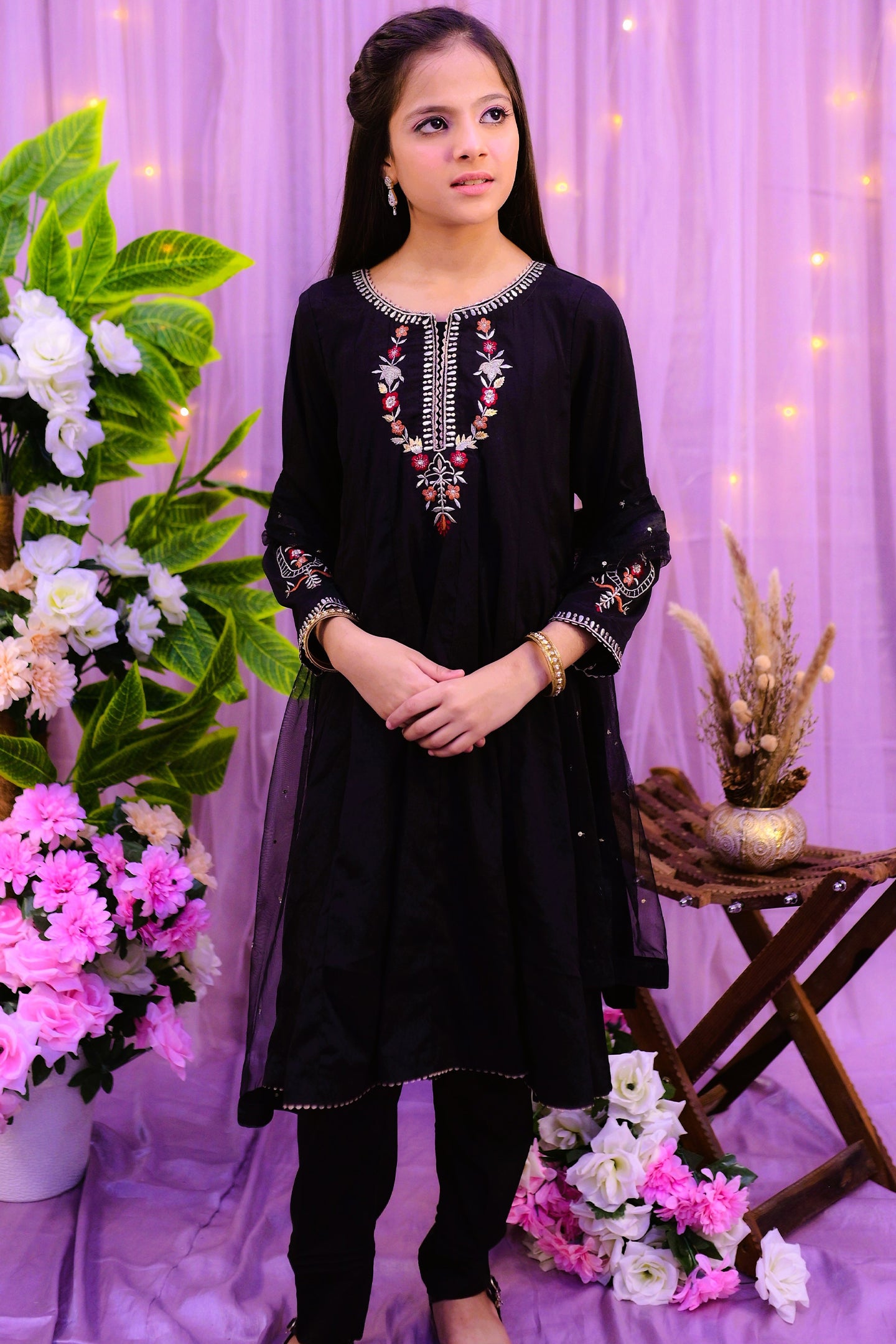 semi-formal 3 piece panel frock trouser & dupatta