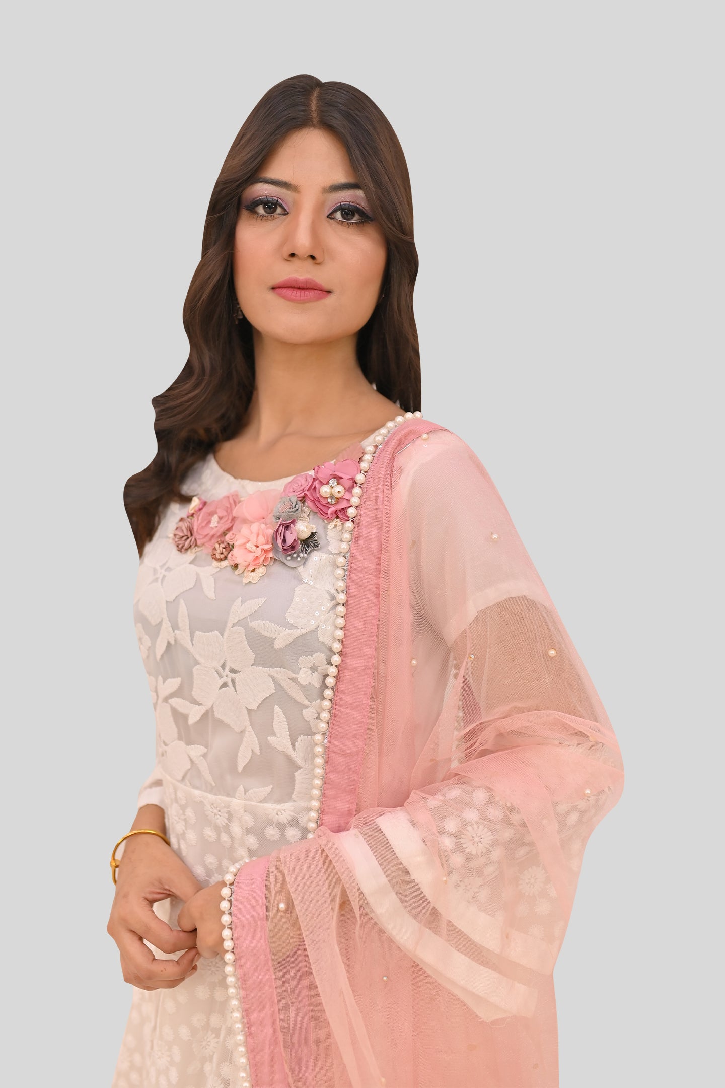 formal 3 piece short frock dupatta & plazo