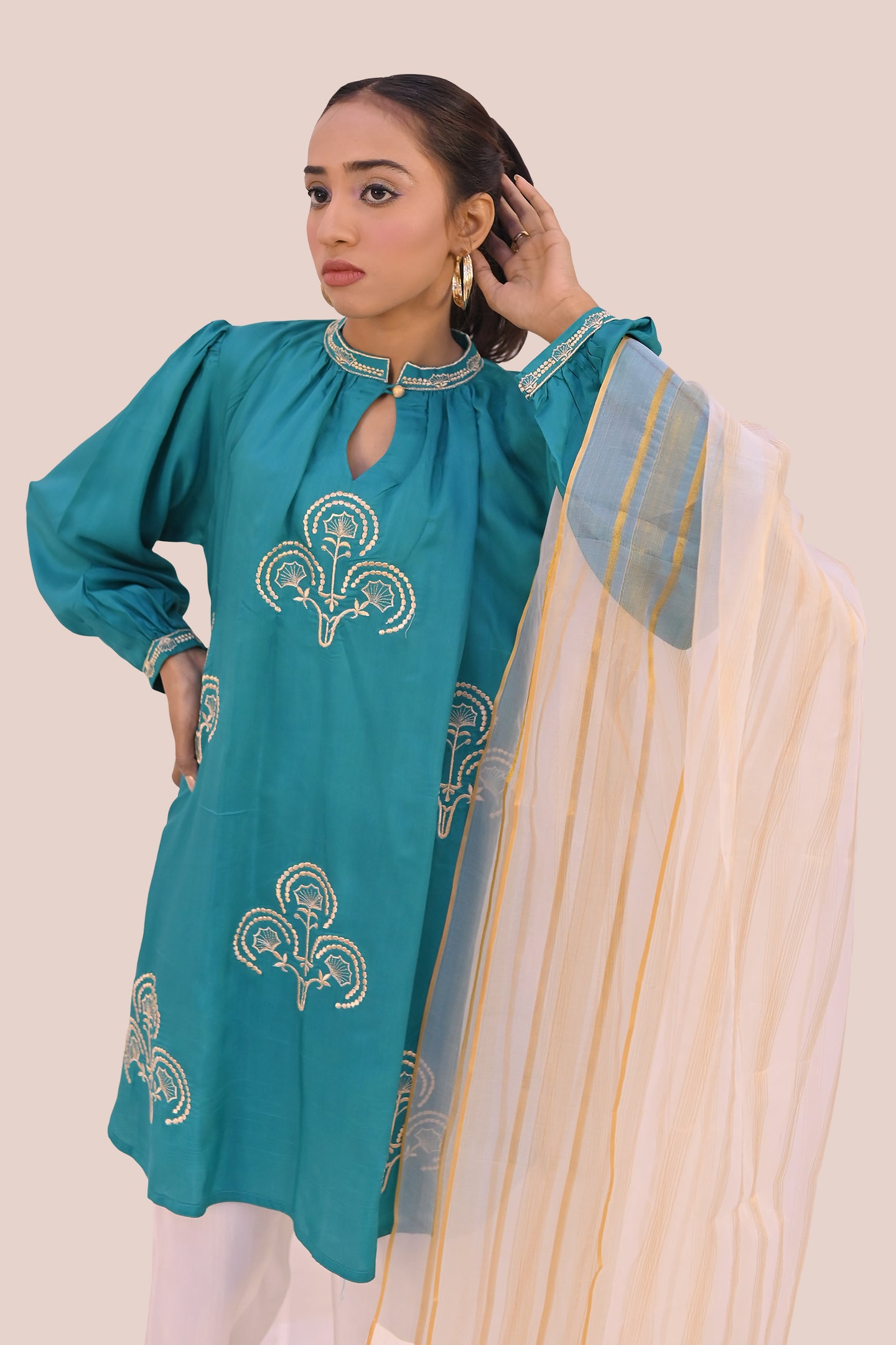 semiformal 3 piece shirt dupatta & trouser