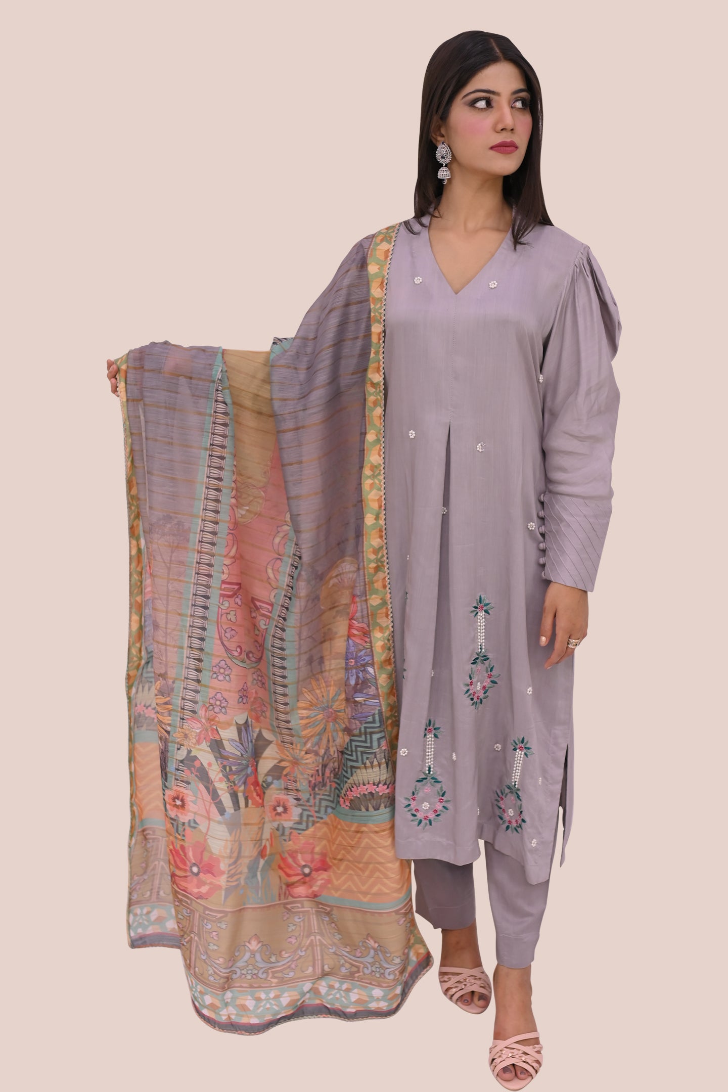 semiformal 3 piece shirt dupatta & trouser