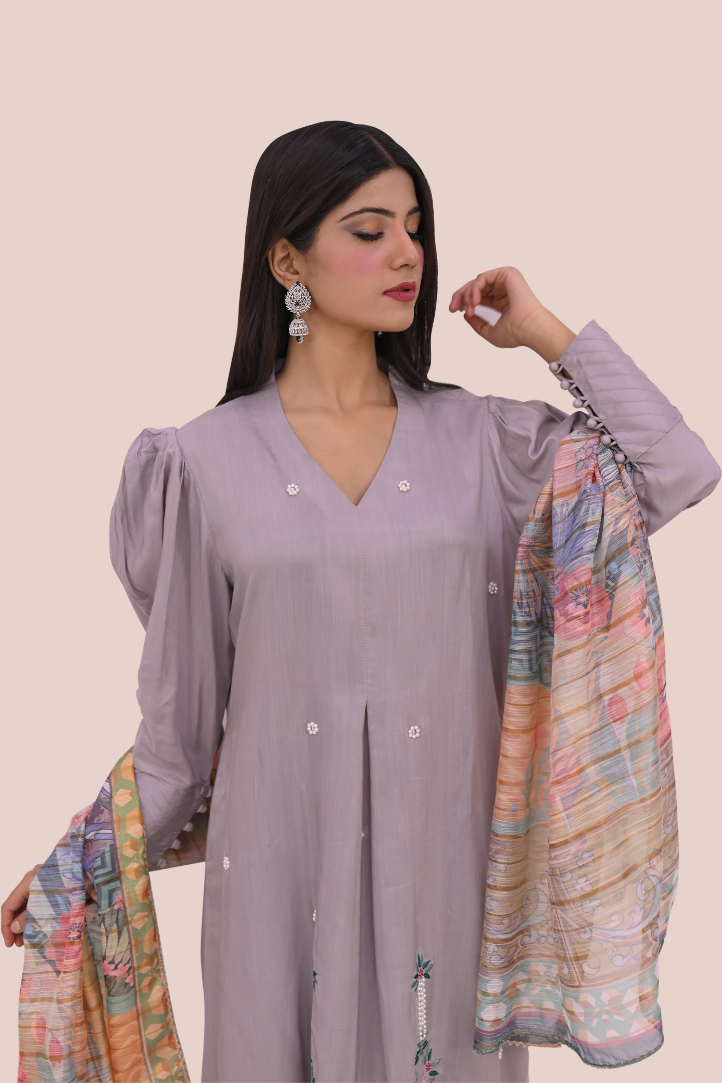 semiformal 3 piece shirt dupatta & trouser