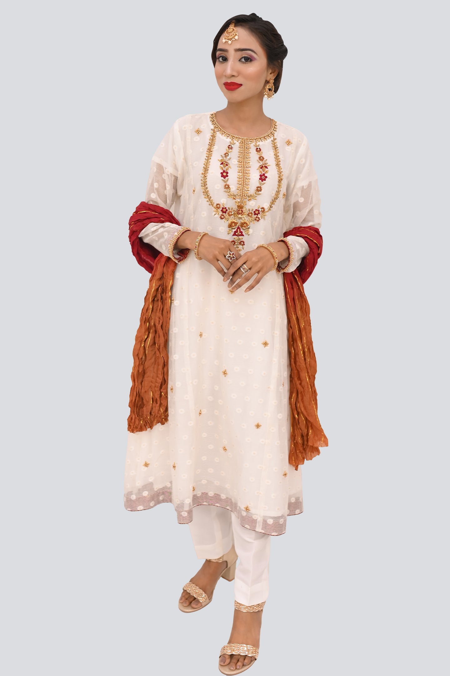 formal 3 piece frock dupatta & trouser