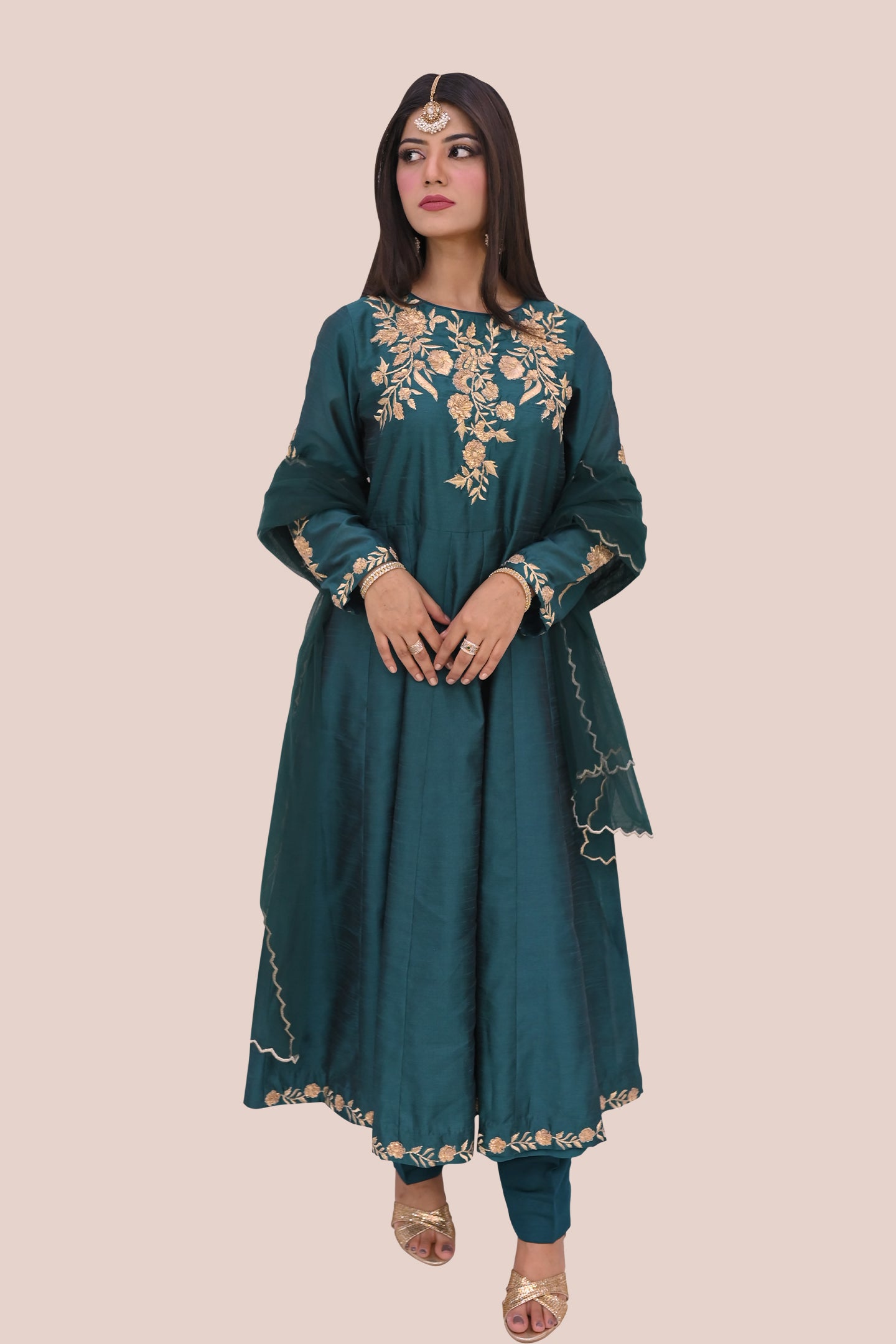 formal 3 piece long frock straight trouser and dupatta