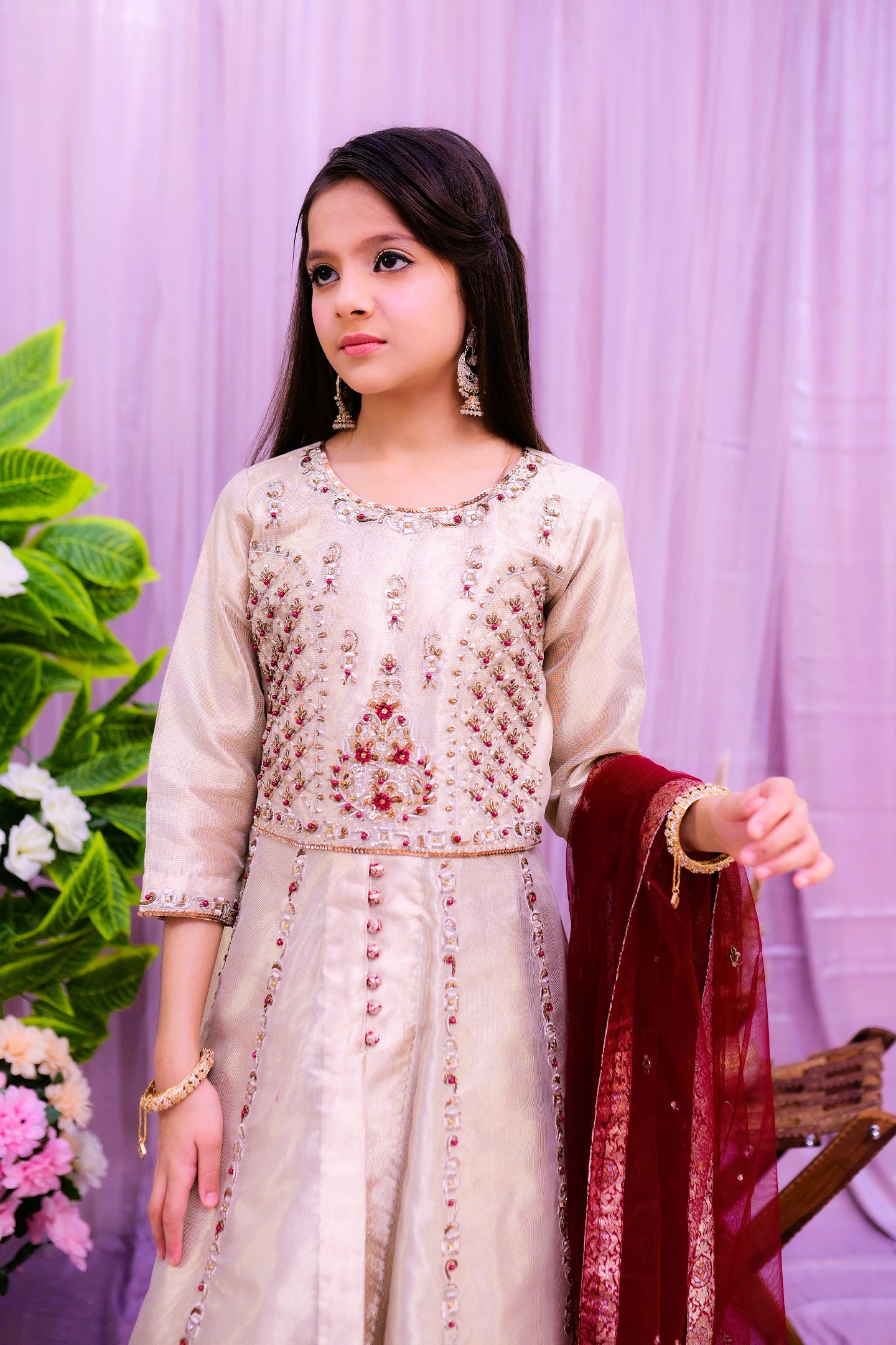 formal 3 piece long frock with lehnga & dupatta