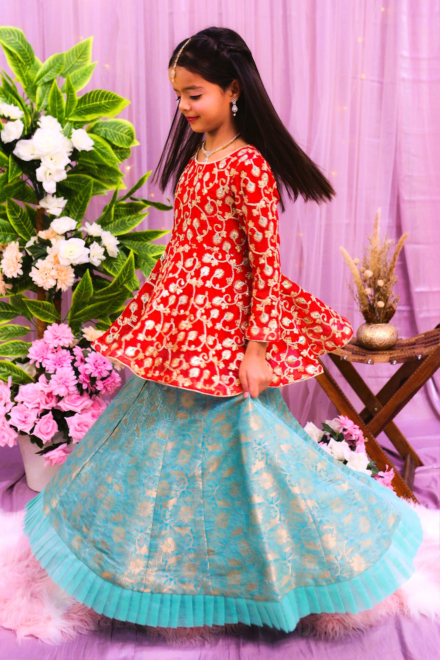 formal short cutline frock , lehnga & dupatta