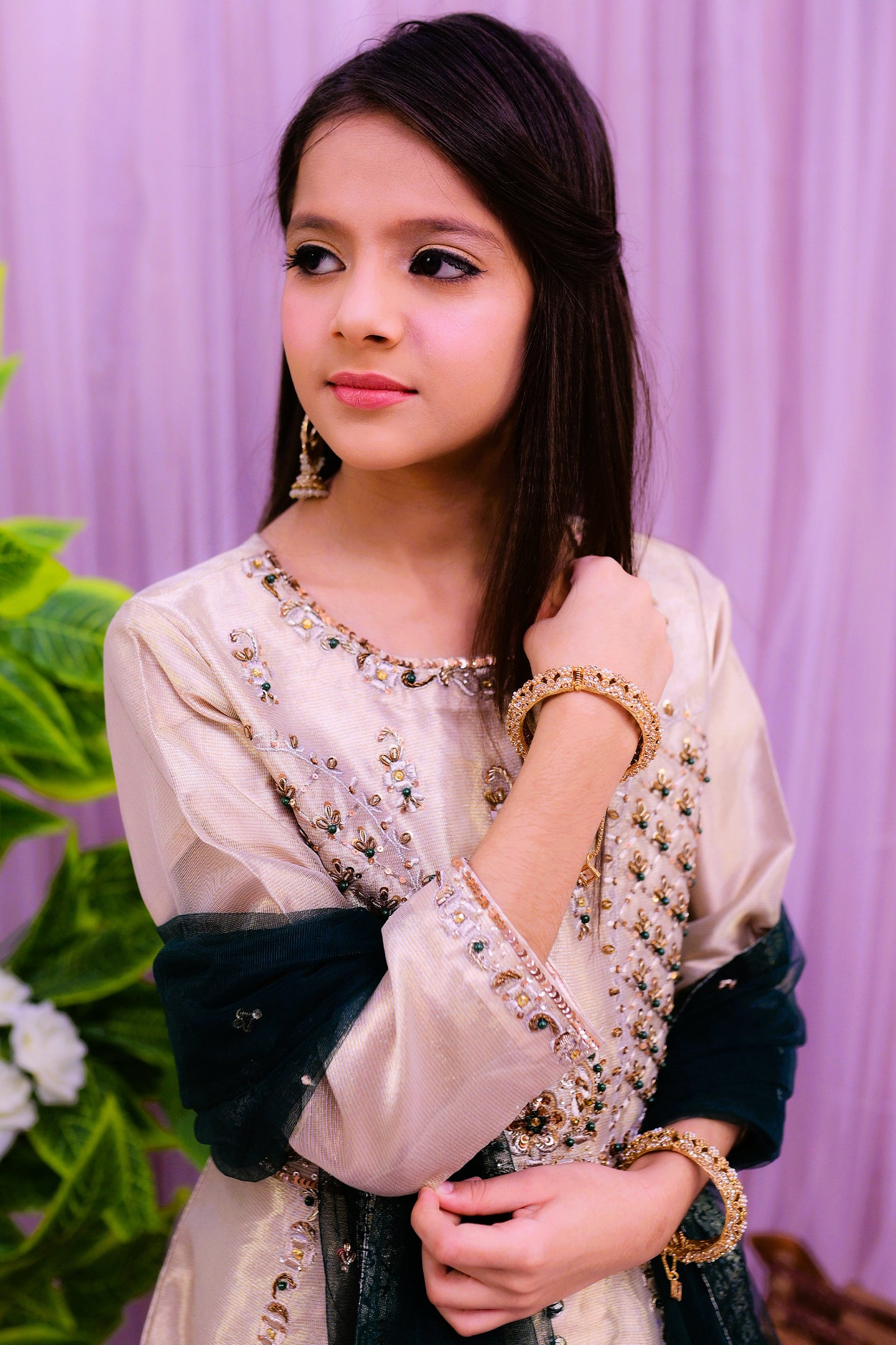 formal 3 piece long frock with lehnga & dupatta