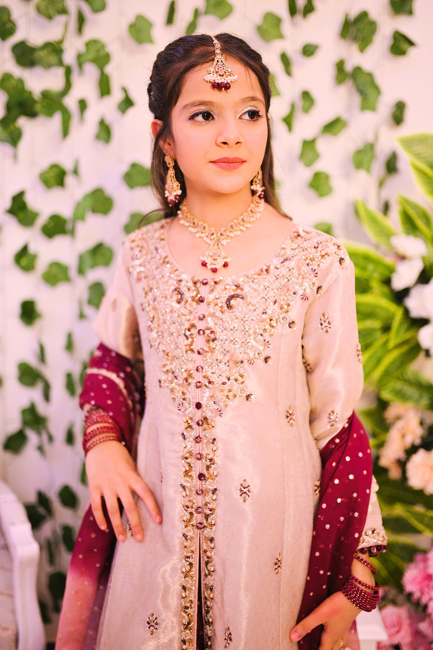 formal long front open shirt with farshi lehnga