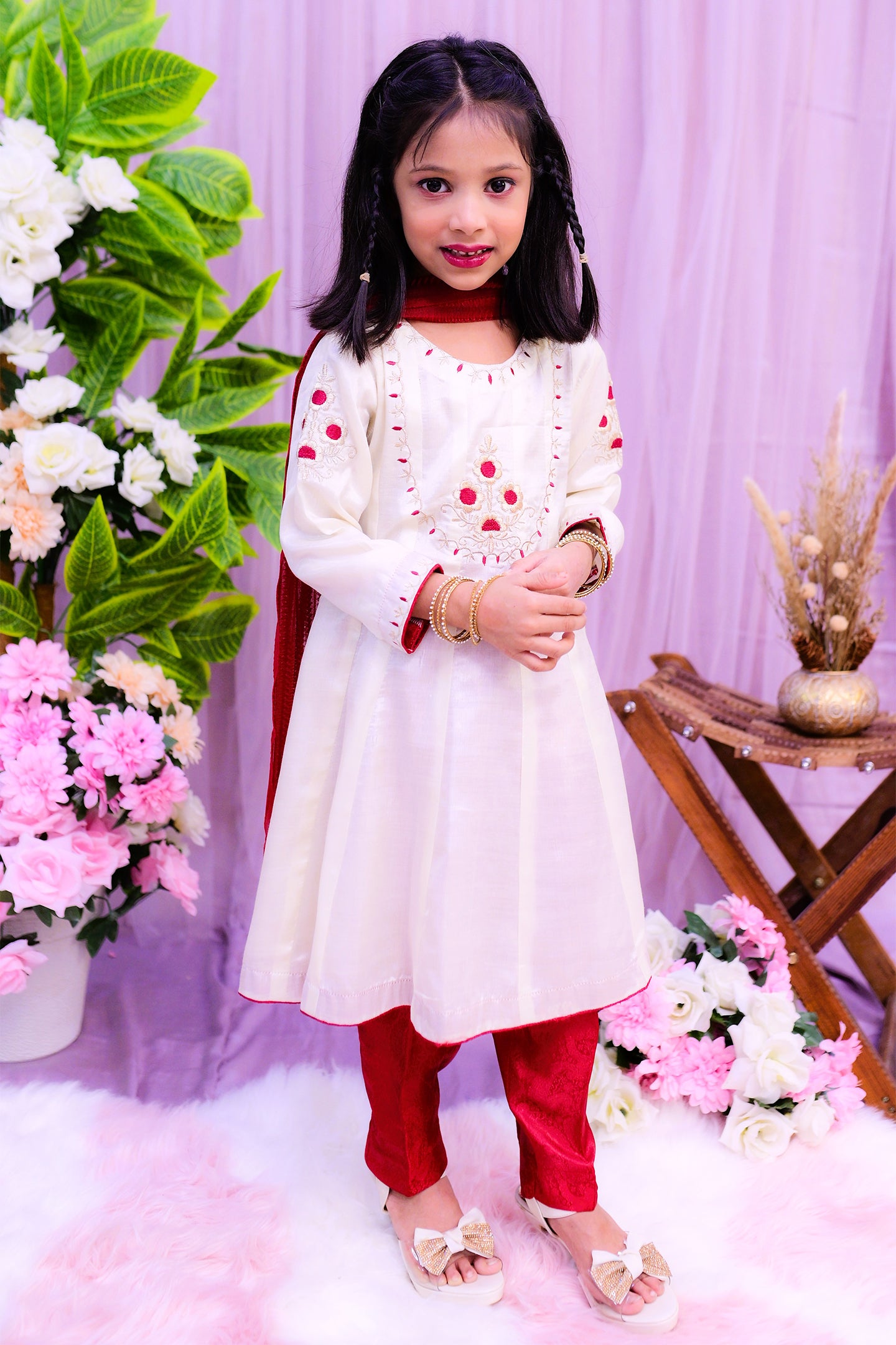 semi formal 3 piece frock dupatta & trouser