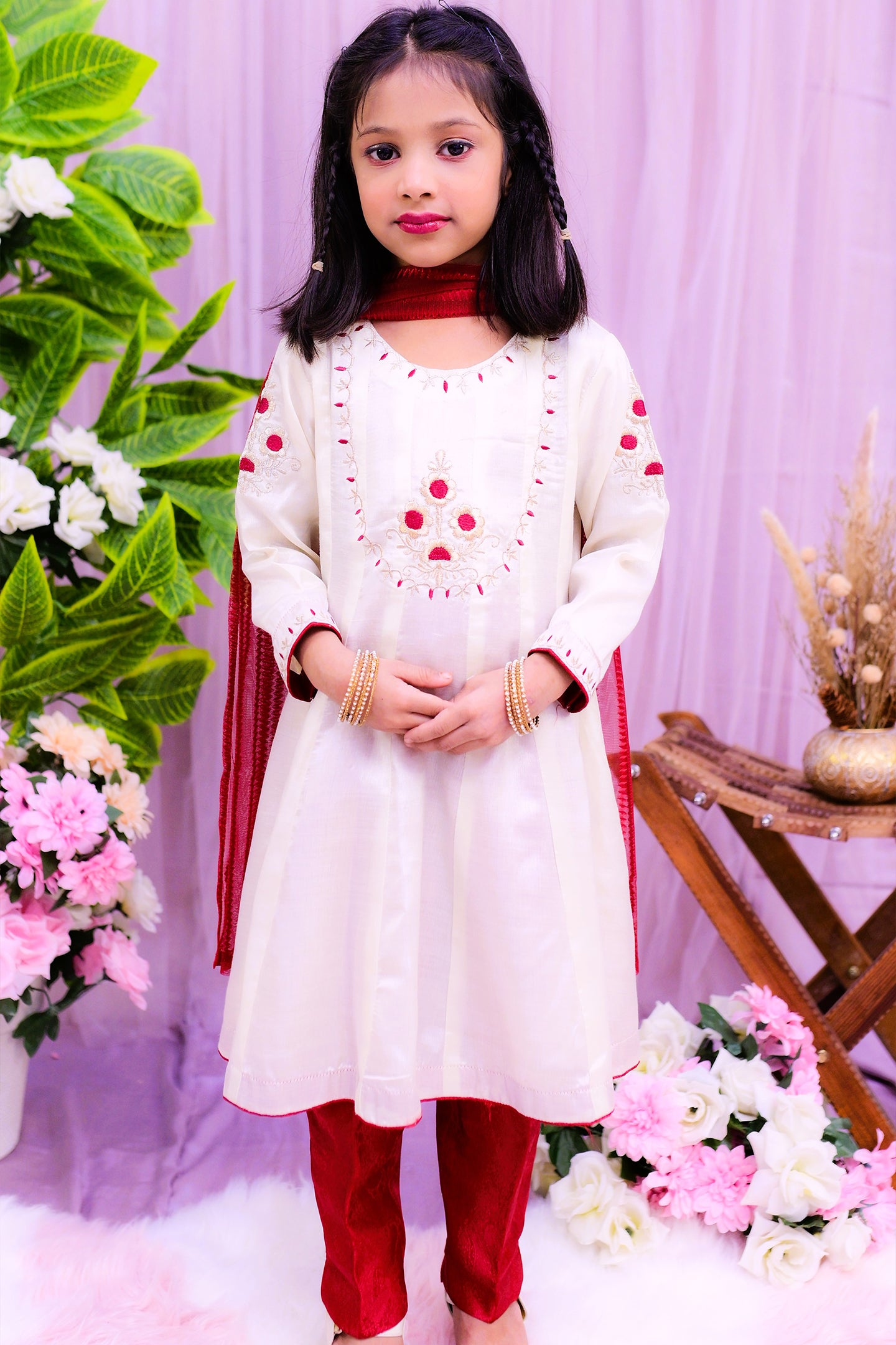 semi formal 3 piece frock dupatta & trouser