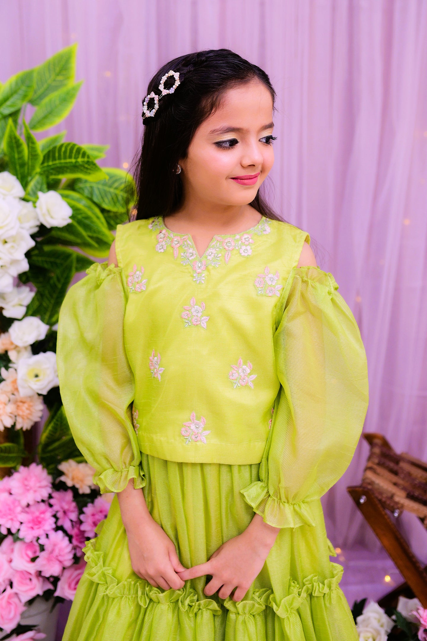 formal blouse with 3d skirt