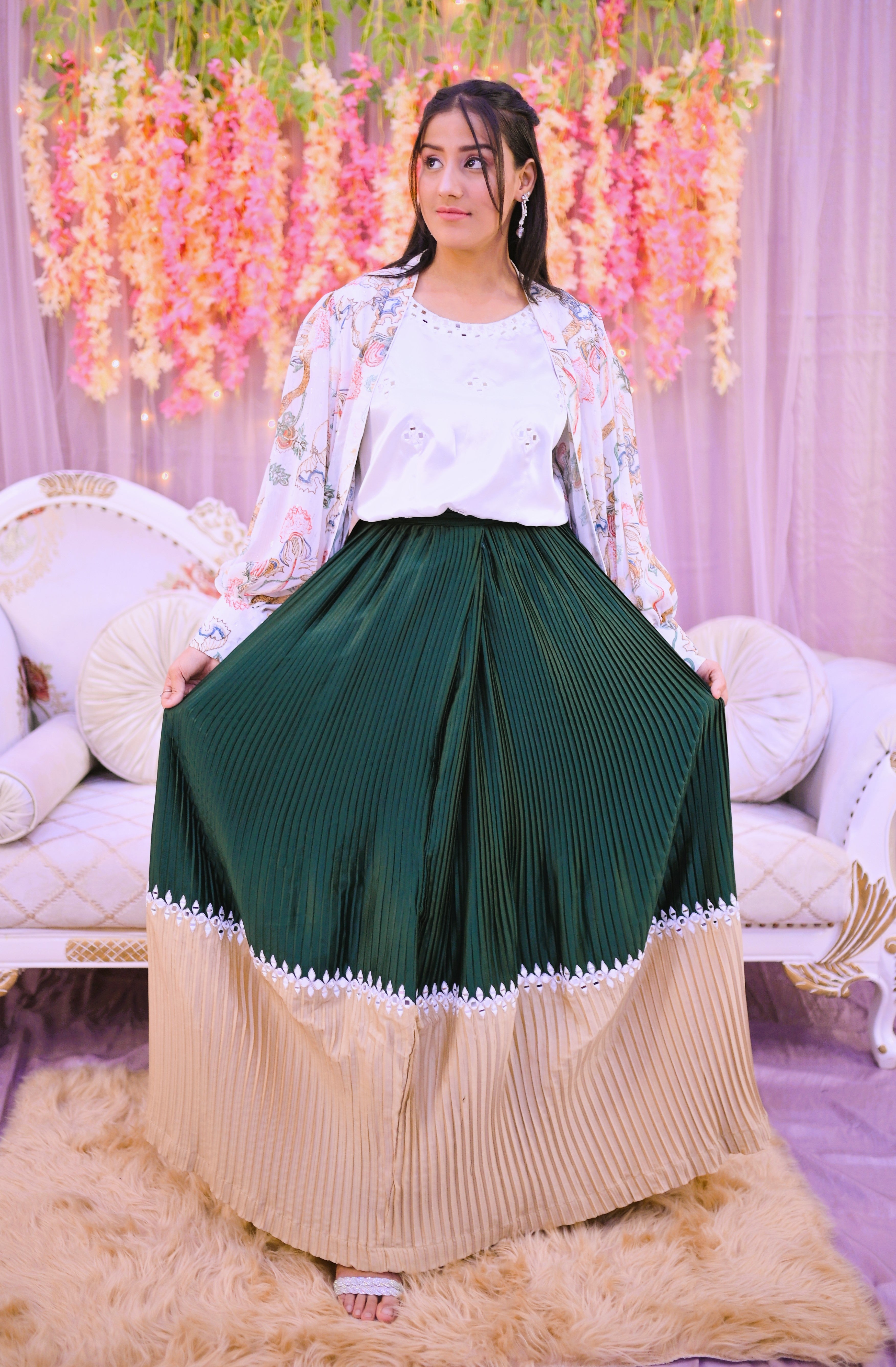 semiformal 2 piece shirt , skirt along with long coat