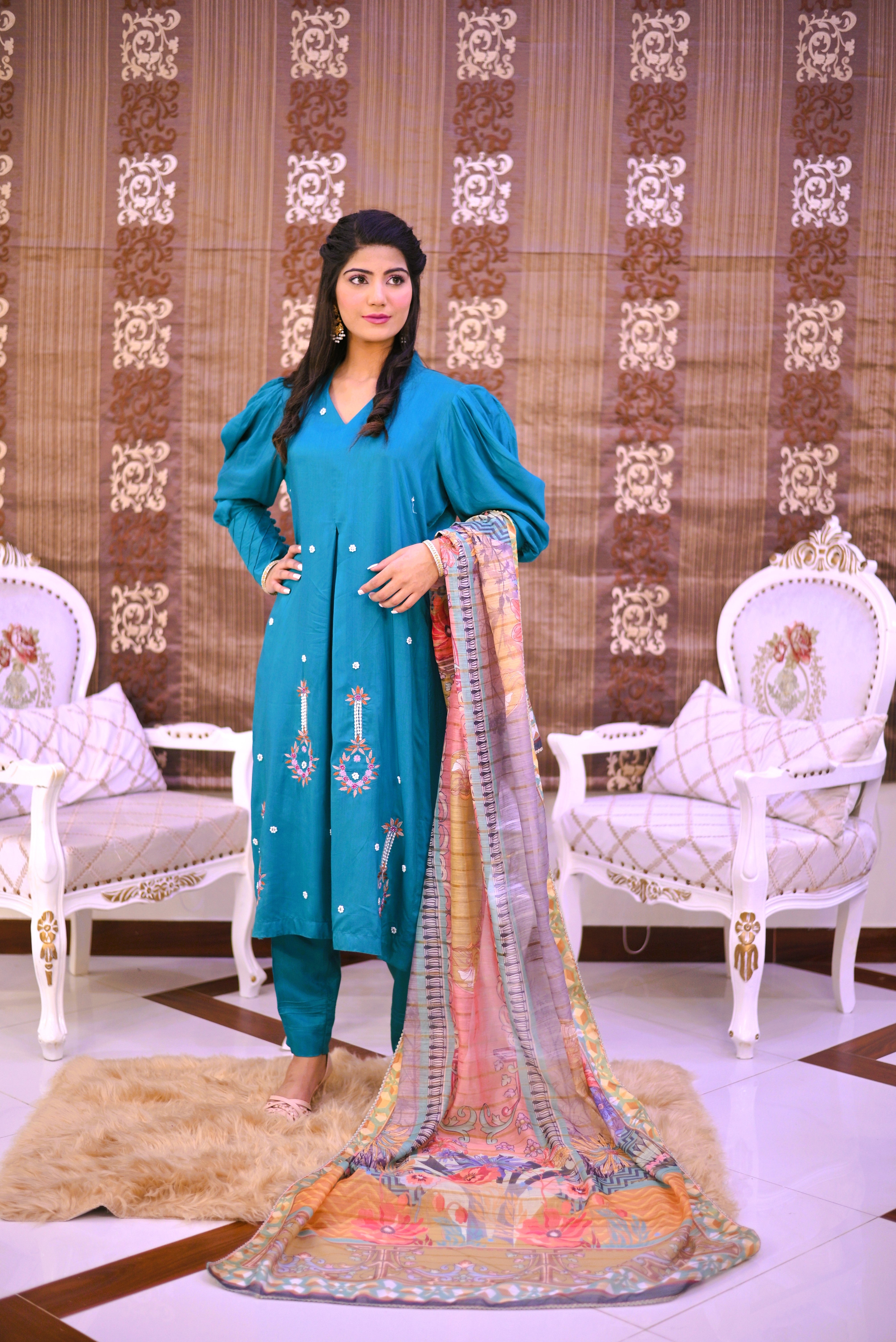 semiformal 3 piece shirt dupatta & trouser